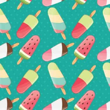 Ice cream seamless pattern, colorful summer background, delicious sweet treats Stock Illustration