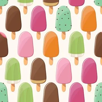Ice cream seamless pattern, colorful summer background, delicious sweet treat Stock Illustration