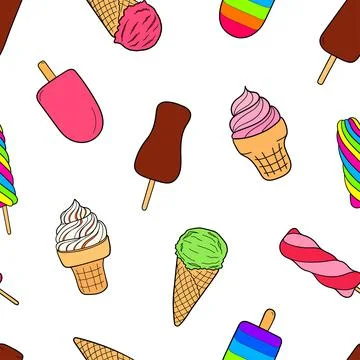 Ice cream seamless pattern. Design sketch element for menu cafe, bistro, rest Stock Illustration