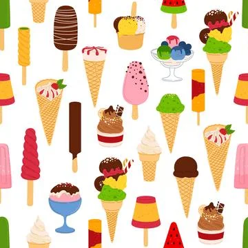Ice cream seamless pattern, dessert background Stock Illustration