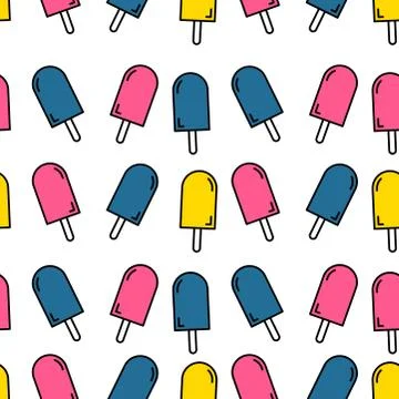 Ice cream seamless pattern doodle texture with sweet dessert background black Stock Illustration