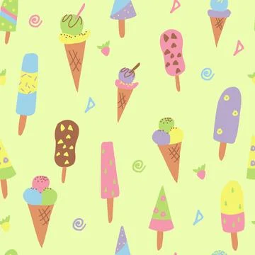 Ice cream seamless pattern in doodle style Stock Illustration
