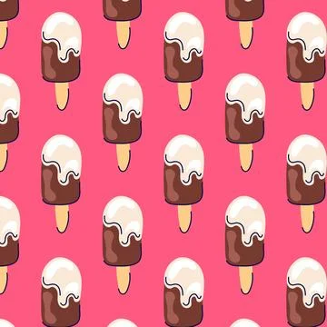 Ice cream seamless pattern in flat style. Milk product design for textile Stock Illustration