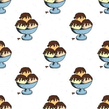 Ice cream seamless pattern hand drawn sketch, background, typography design v Stock Illustration
