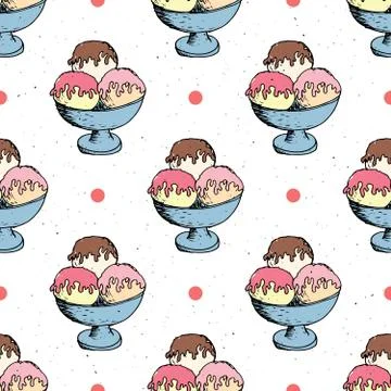 Ice cream seamless pattern hand drawn sketch, background, typography design v Stock Illustration