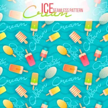 Ice cream seamless pattern. Ice cream texture with sweet desserts. Vector Ice Stock Illustration