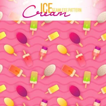 Ice cream seamless pattern. Ice cream texture with sweet desserts. Vector Ice Illustrazione stock