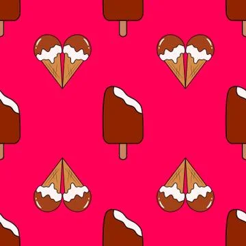 Ice cream Seamless Pattern. Love background. Vector illustration. Stock Illustration