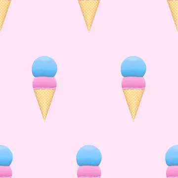 Ice cream seamless pattern on pink background. Stock Illustration