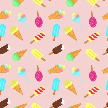 Ice cream seamless pattern. Popsicle, scoop of ice cream in a vase, chocolate Stock Illustration