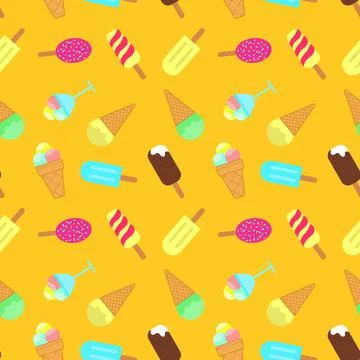 Ice cream seamless pattern. Popsicle, scoop of ice cream in a vase, chocolate Stock Illustration