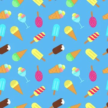 Ice cream seamless pattern. Popsicle chocolate icing waffle cup, sweet cold d 스톡 일러스트