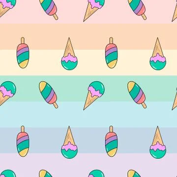 Ice cream Seamless Pattern. Rainbow background. Vector illustration. Stock Illustration