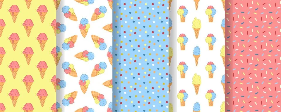 Ice cream seamless pattern set Stock Illustration
