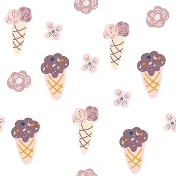 Ice cream seamless pattern. Sweet dessert, summer mood. Boho style. Perfect f Stock Illustration