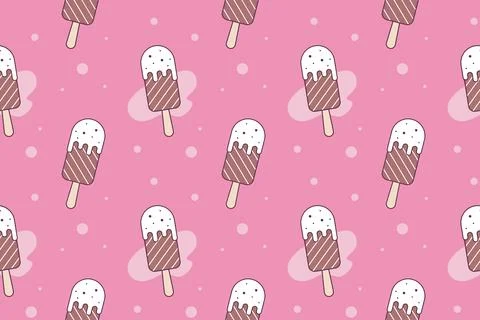 Ice cream seamless pattern. Sweet Desserts in pink background. Stock Illustration