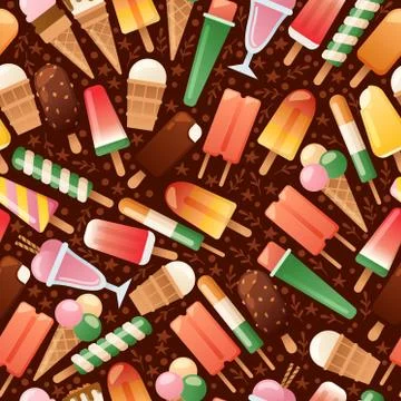 Ice cream seamless pattern, vector illustration. Colorful gelato, frozen juice Stock Illustration