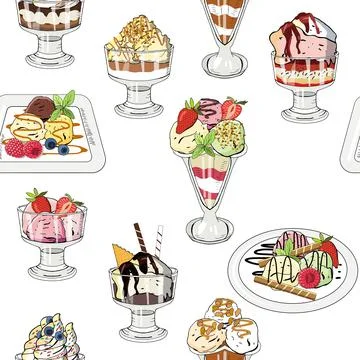 Ice cream seamless pattern. Vector illustration, hand drawn elements. Stock Illustration