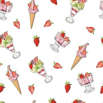 Ice cream seamless pattern. Vector illustration, hand drawn elements Stock Illustration