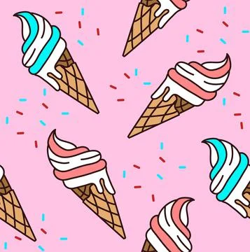 Ice cream seamless pattern, vector illustration. Pink background Stock Illustration