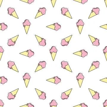 Ice cream seamless pattern on white background. Ice cream doodle illustration Stock Illustration