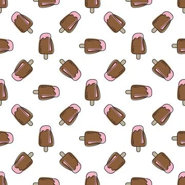 Ice cream seamless pattern on white background. Ice cream doodle illustration Stock Illustration