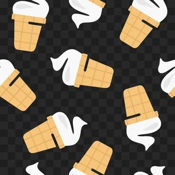 Ice cream seamless vector background. Ice cream in waffle cup pattern Stock Illustration