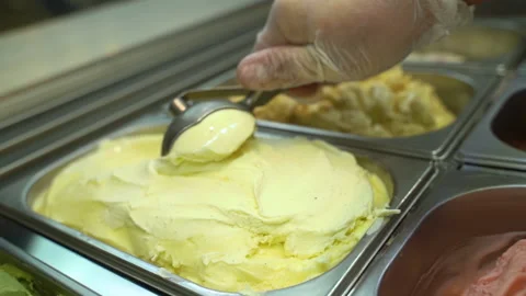 Ice cream is served in a cafe Stock Footage 157141439