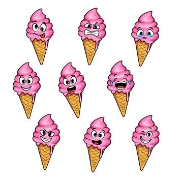 Ice cream set cartoon vector expression Stock Illustration