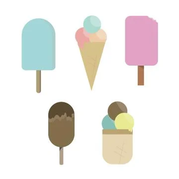 Ice cream set in flat style. Ice cream icon logo collection isolated Stock Illustration