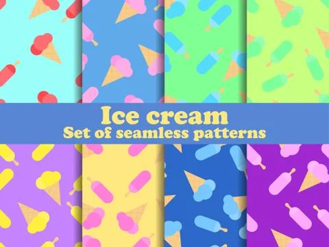Ice cream set seamless pattern. Multi-colored ice lolly for brochures, promot Illustrazione stock