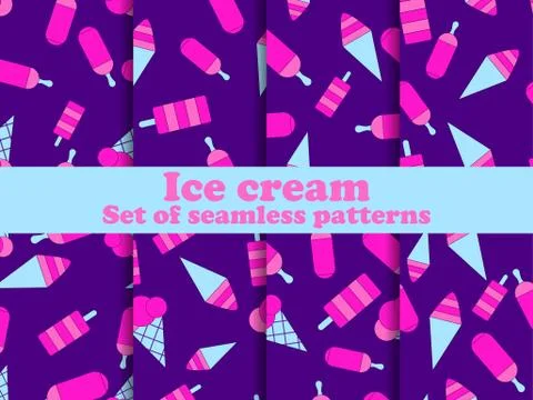 Ice cream set seamless pattern. Multi-colored ice lolly for brochures, promot Stock Illustration
