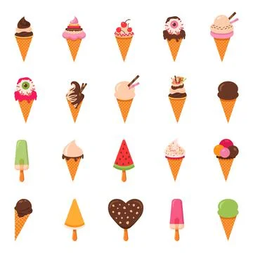 Ice cream set, simple style, vector illustration isolated on white background Stock Illustration