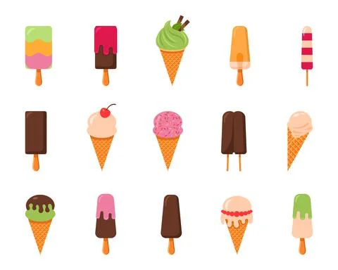 Ice cream set, simple style, vector illustration isolated on white background Stock Illustration