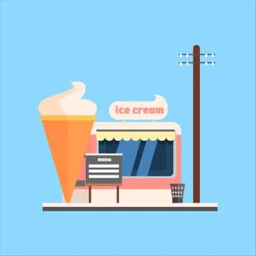 Ice Cream Shop Front. Vector Illustration Stock Illustration
