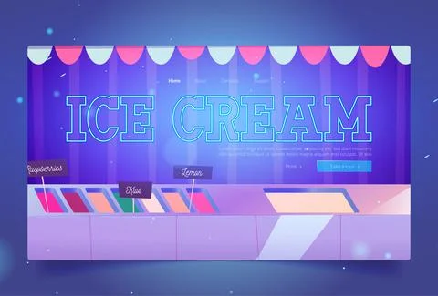 Ice cream shop website with sundae in fridge Stock Illustration