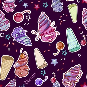 Ice cream smiles seamless pattern Stock Illustration