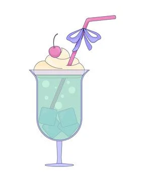 Ice cream soda float with cherry 2D cartoon clip art Stock Illustration