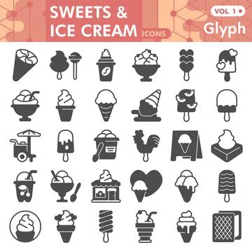 Ice cream solid icon set, turkish hamam symbols collection or sketches. Ice 스톡 일러스트