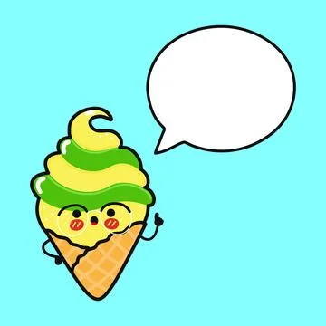 Ice cream with speech bubble. Vector hand drawn cartoon kawaii character il.. Stock Illustration