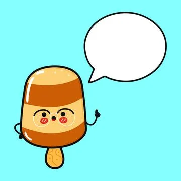 Ice cream with speech bubble. Vector hand drawn cartoon kawaii character il.. Stock Illustration