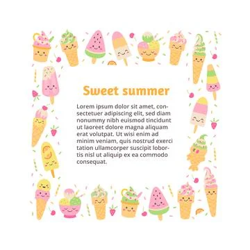 Ice cream square frame Stock Illustration