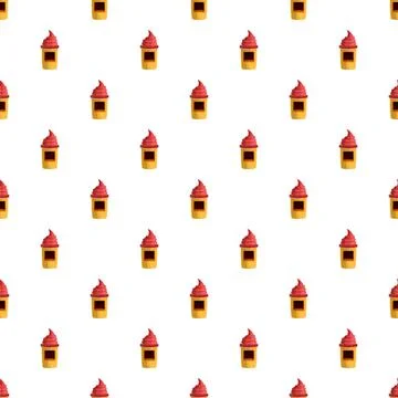 Ice cream stall pattern repeating on white background 스톡 일러스트