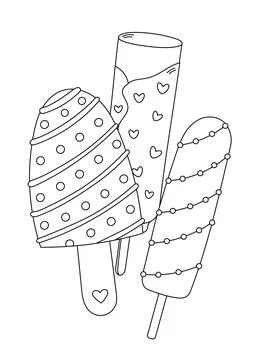 Ice Cream On A Stick Assortment Coloring Page For Adults And Kids Stock Illustration