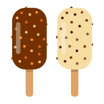 Ice cream on a stick in chocolate glaze with airy rice. Ice cream on a stick in Stock Illustration
