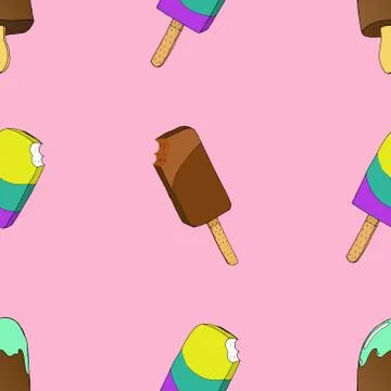 Ice cream on a stick seamless pattern. Vector illustration of a seamless patt Stock Illustration