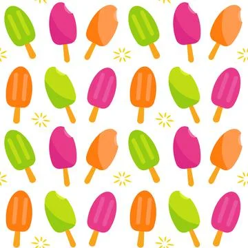 Ice cream on a stick. Summer theme. Seamless pattern Stock Illustration