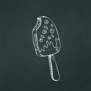 Ice cream on a stick thin white lines on a textured dark background - Vector Stock Illustration