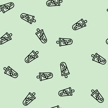 Ice cream strawberries line vector seamless pattern Stock Illustration