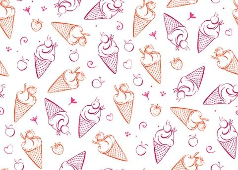Ice cream with strawberry. seamless pattern Pink Ice cream for kids, adult Stock Illustration